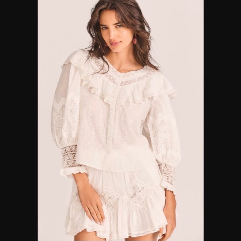 LoveShackFancy White Ruffled Eyelet Blouse